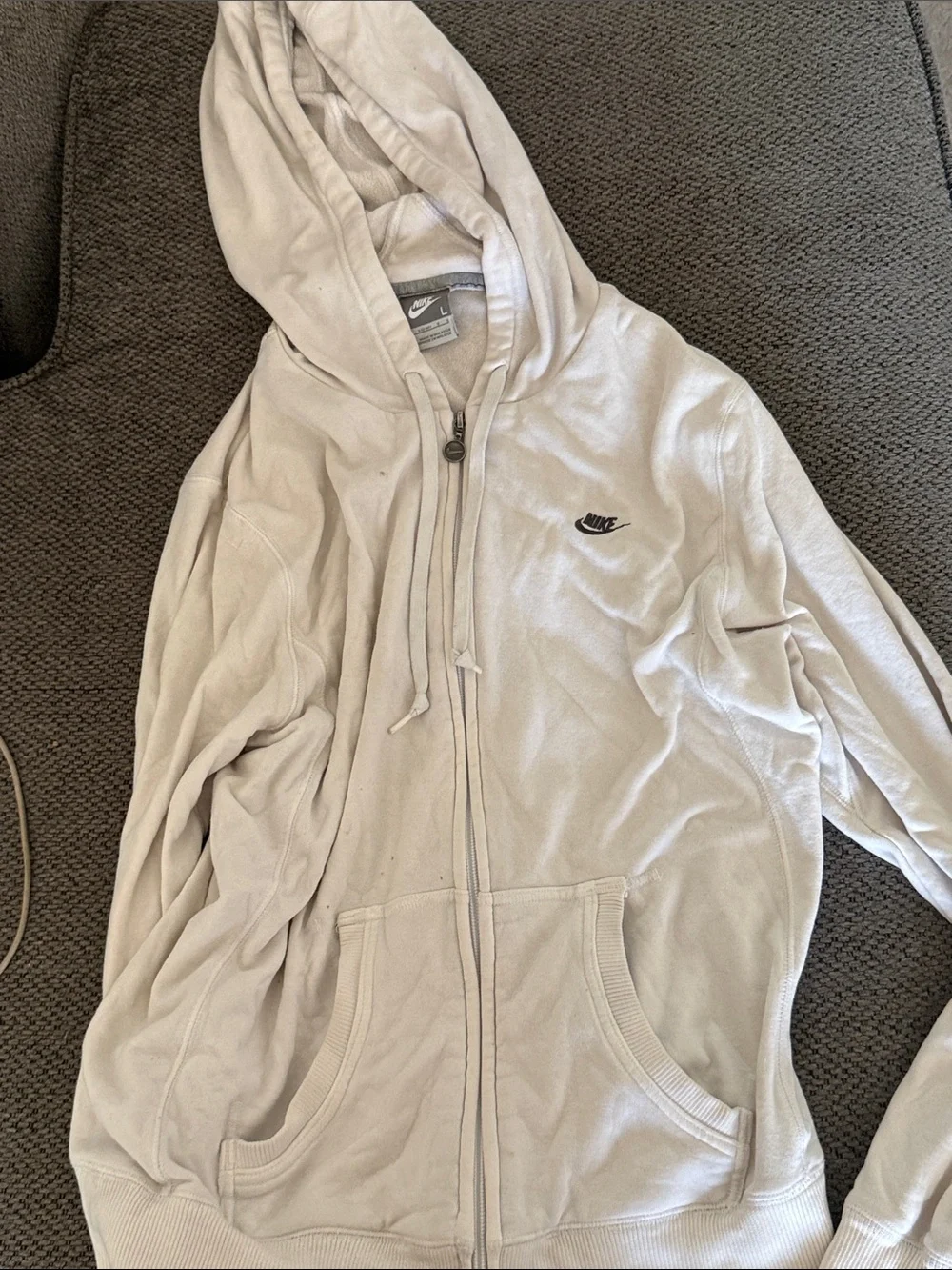 Nike Light Beige Zip-Up Hoodie with Swoosh